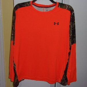 Men's Under Armour Long Sleeve T-shirt.  Orange with Camo, XL
